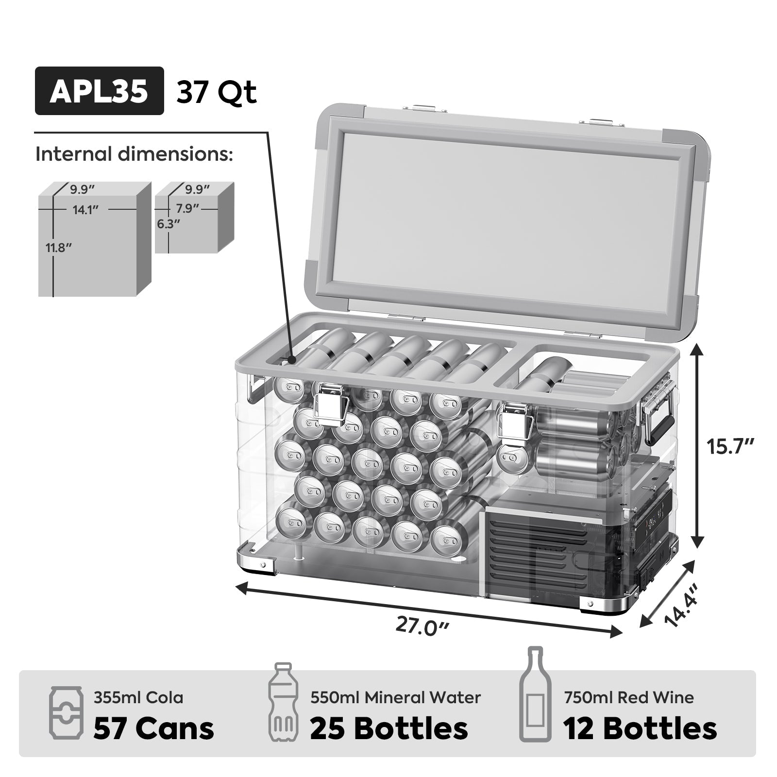APL35 Dual Zone Aluminum Silver Fridge | ICECO | 35 LT