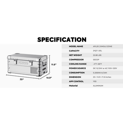 APL20 Light Duty Aluminum Silver Freezer Single Zone | ICECO | 20 LT