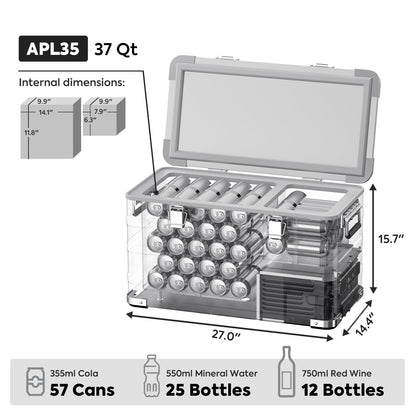 APL35 Dual Zone Aluminum Silver Fridge | ICECO | 35 LT